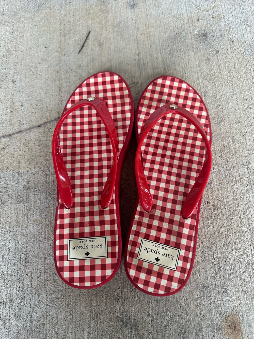 kate spade Red Gingham Platform Flip Flops